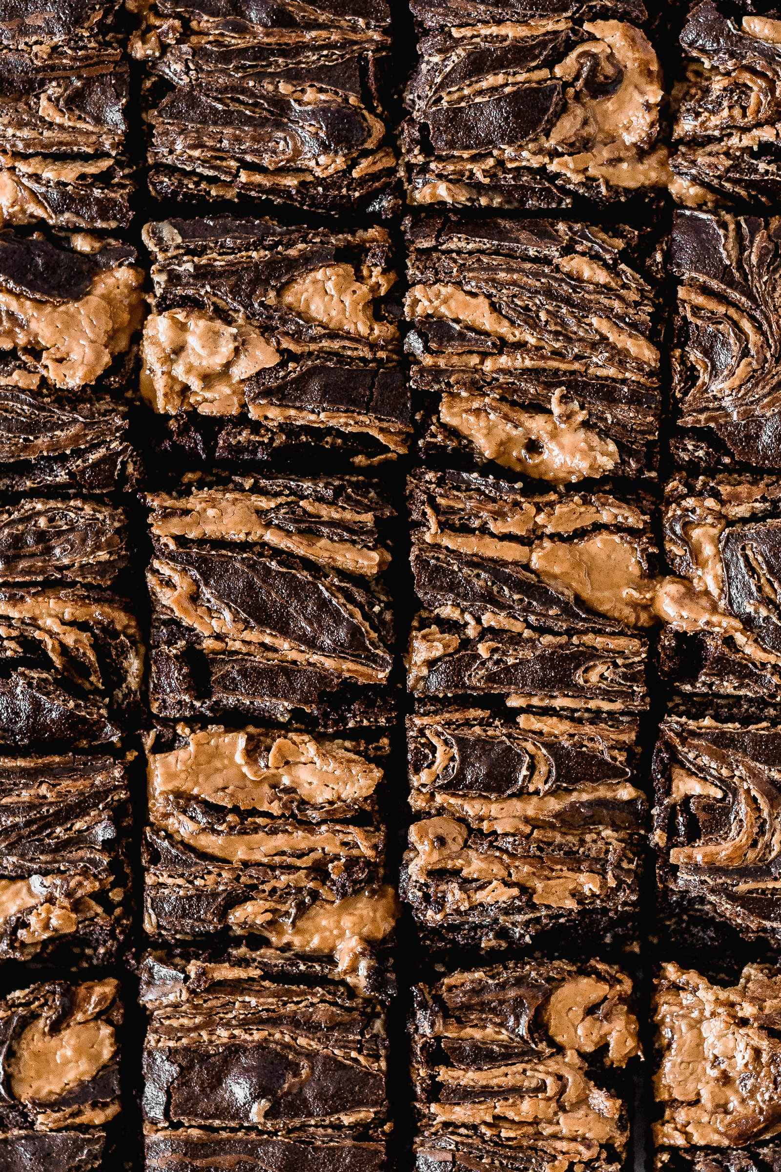 Closeup of the peanut butter swirl brownies.