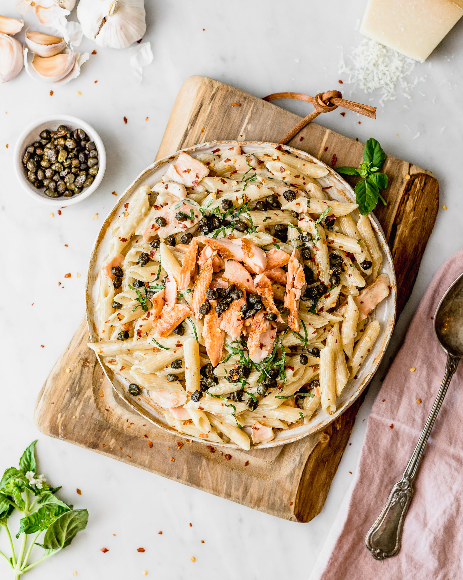 Salmon Pasta With Fried Capers Cravings Journal