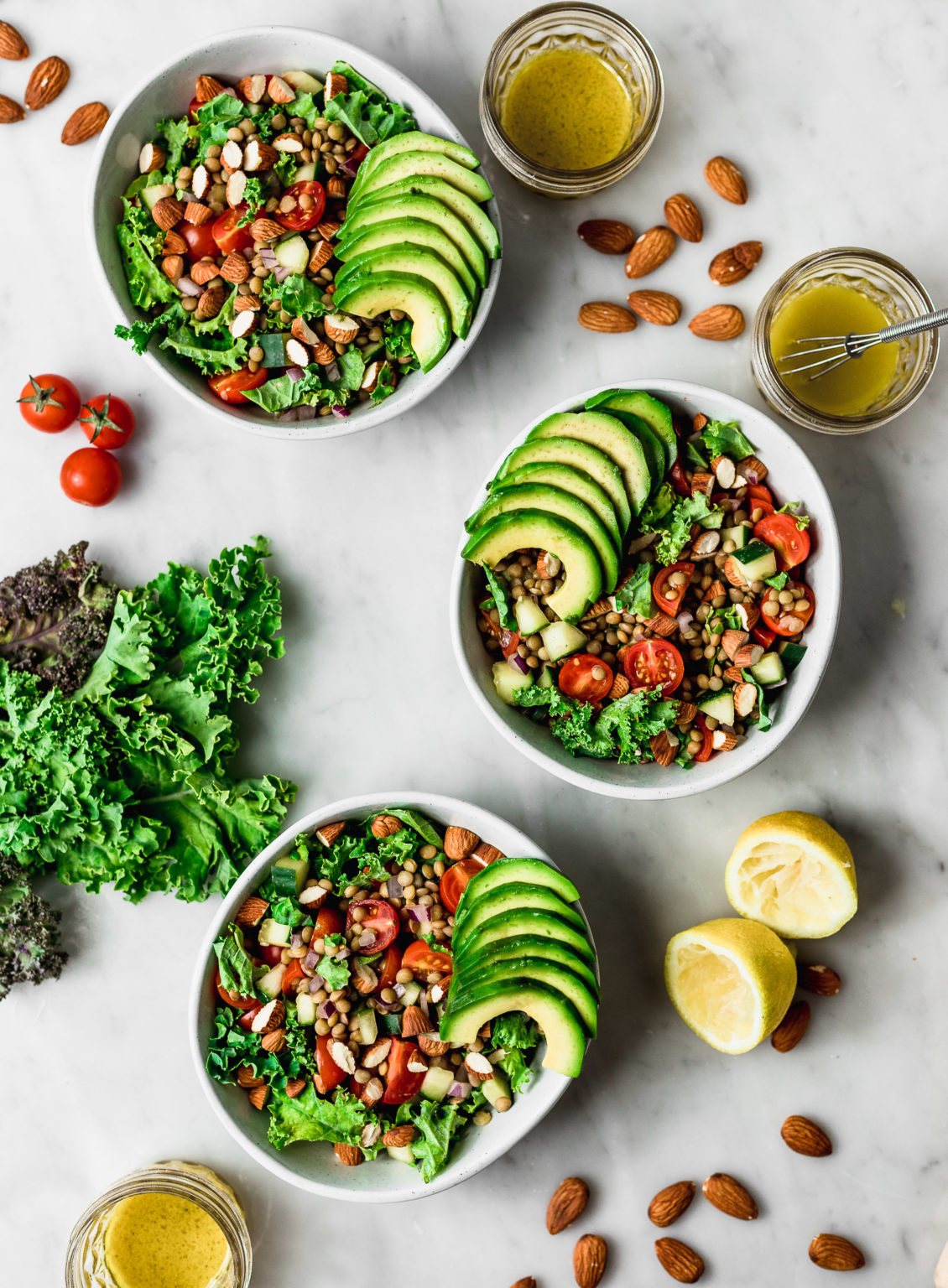Lentil salad with tomato, cucumber and kale Cravings Journal