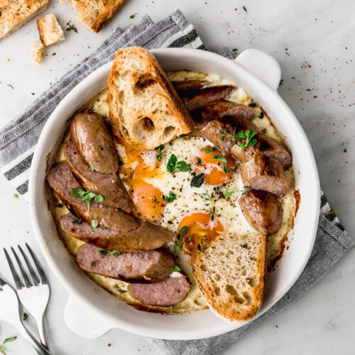 baked eggs with sausages