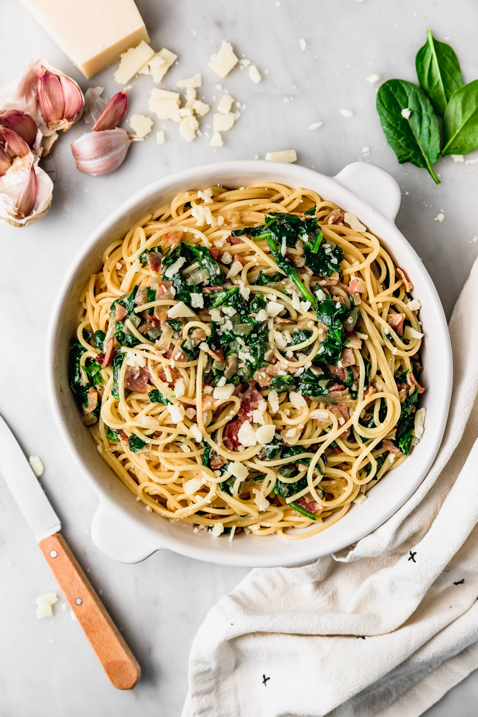 pasta with bacon and spinach