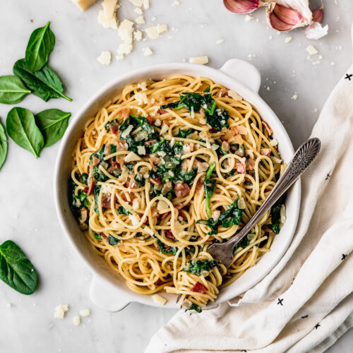 pasta with bacon and spinach